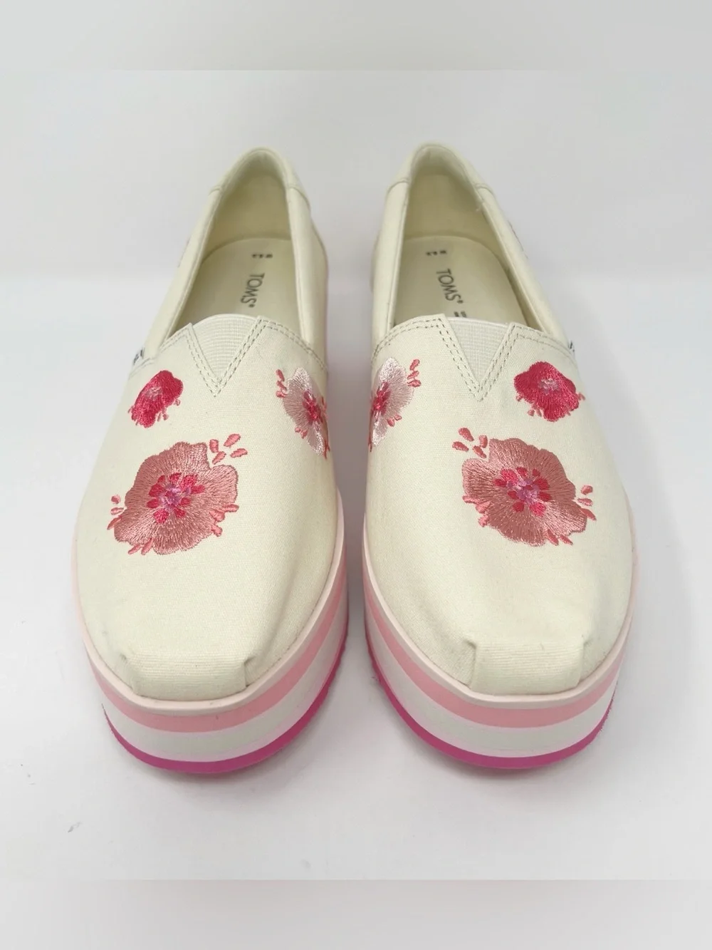 Toms Alpargata Platform Pink Poppies Embroidered Canvas sz /8.5